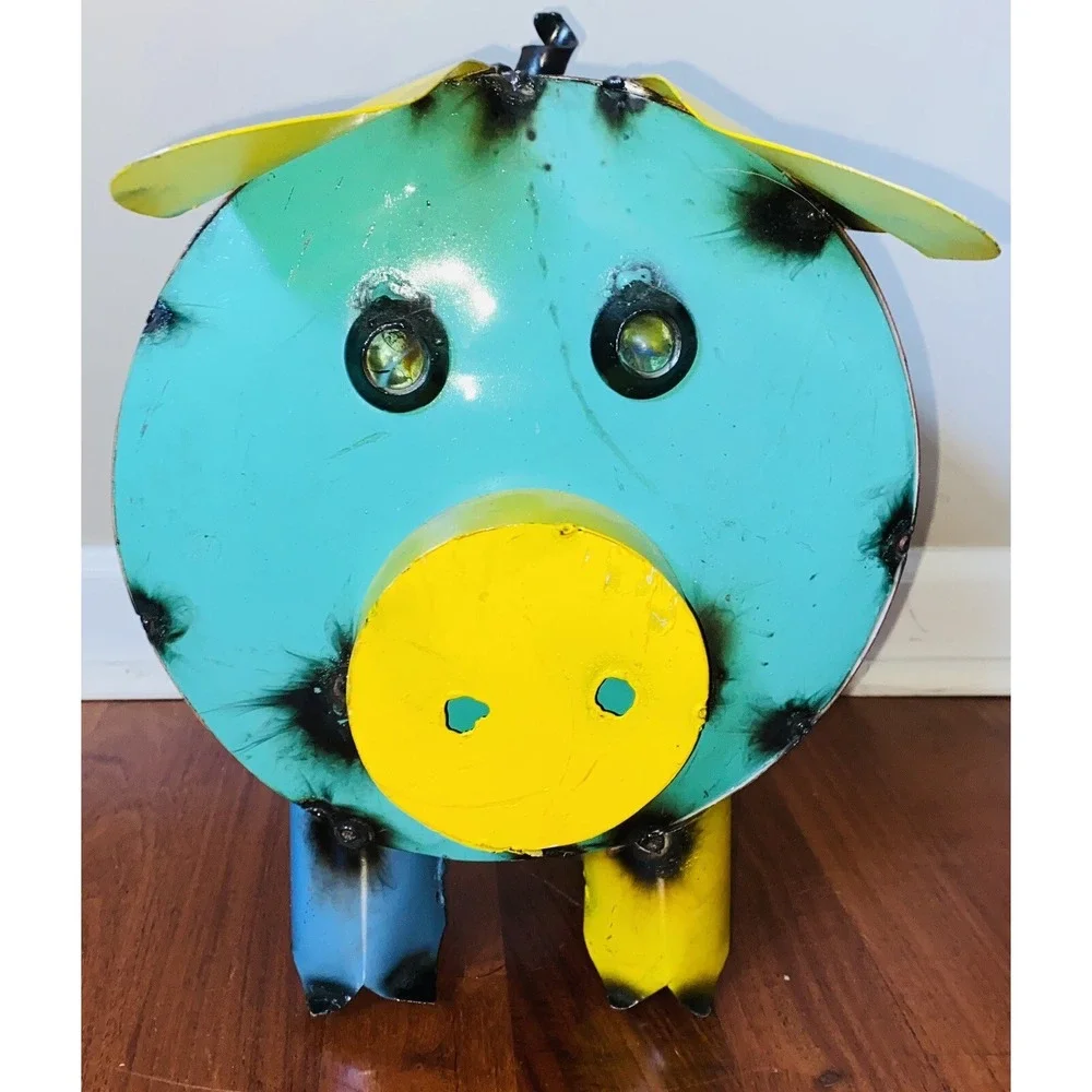 MULTI COLORED TIN PIG FOR GARDEN  Or Home 12x6….